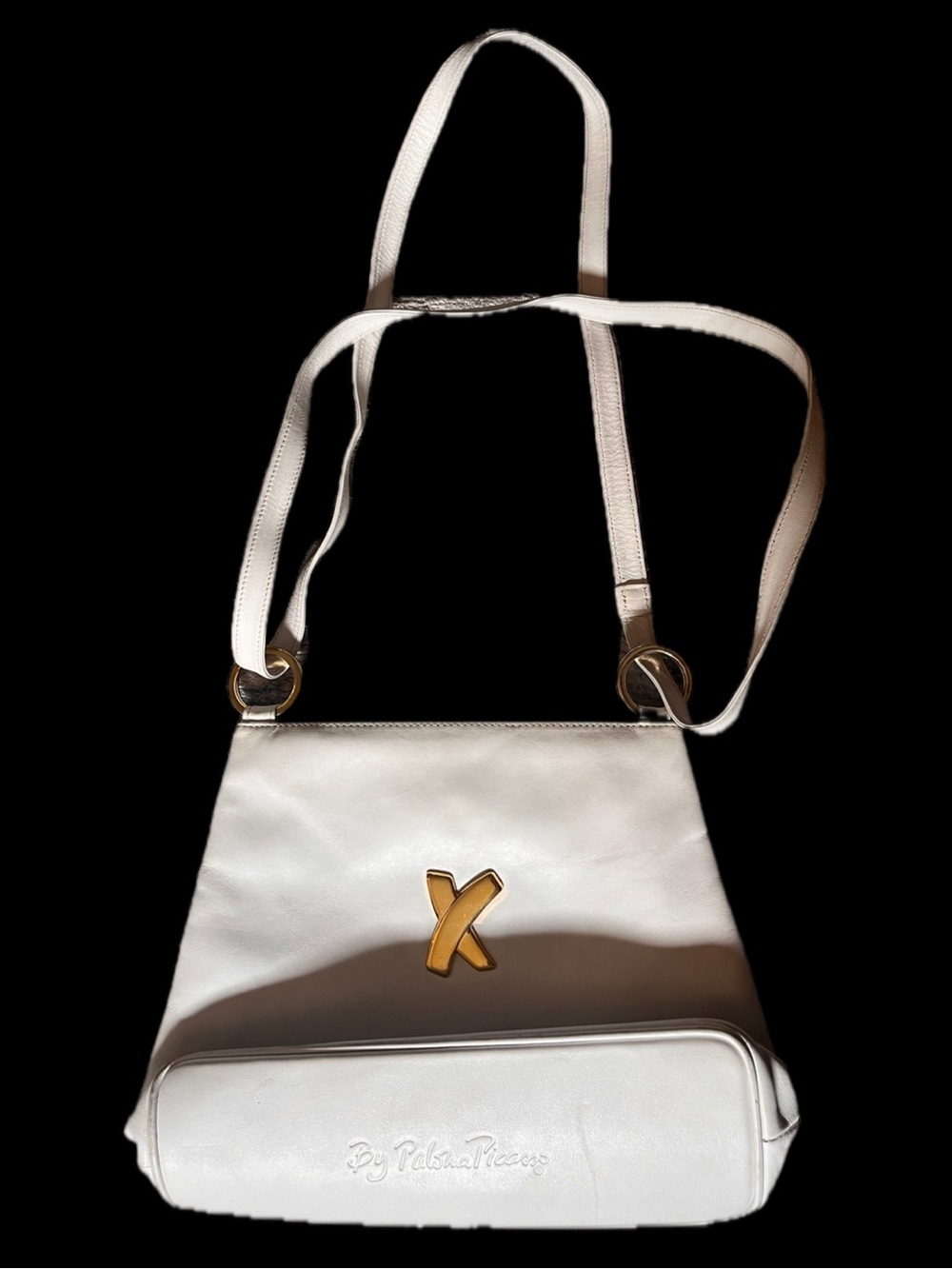 Paloma Picasso- White Crossbody/Shoulder Bag with Gold 'X' Accent